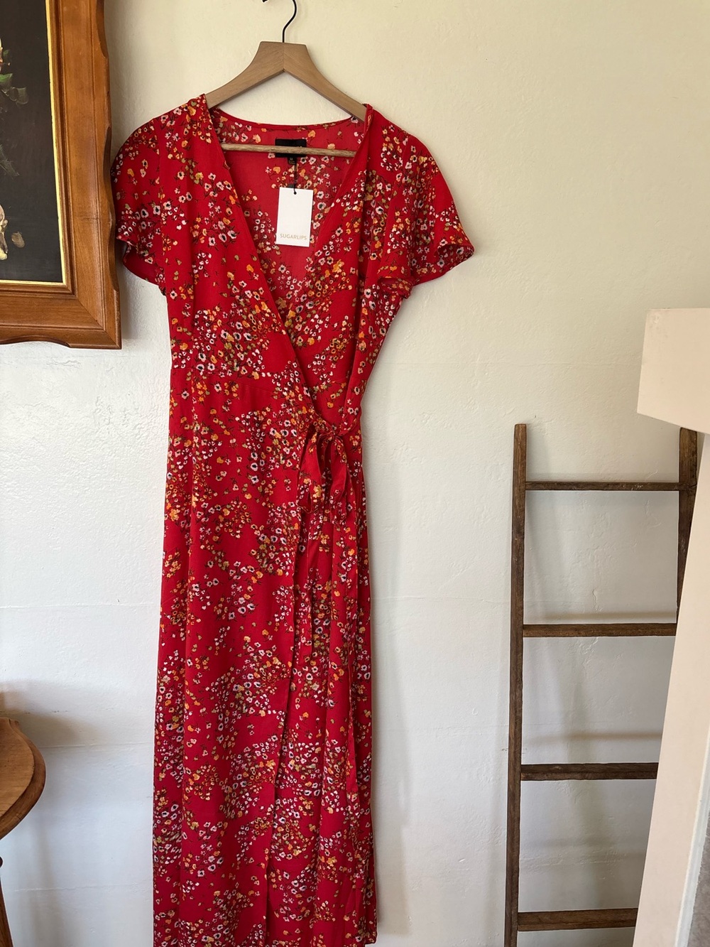 Sugarlips Red Floral Wrap Maxi Dress